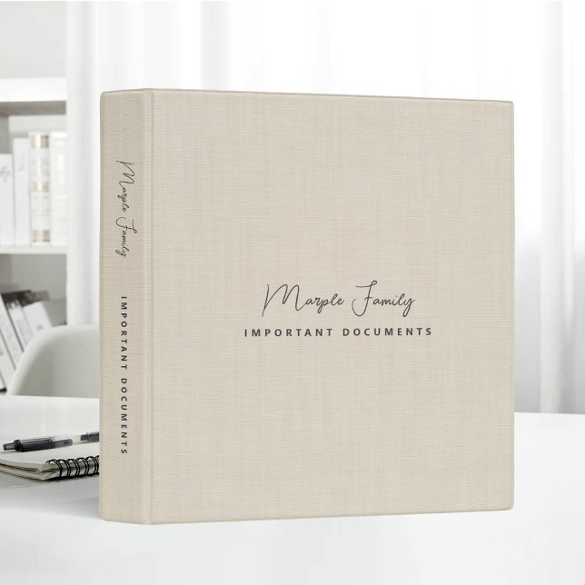 Beige Linen Creme Texture Simple Family Book Binder (Creator Uploaded)