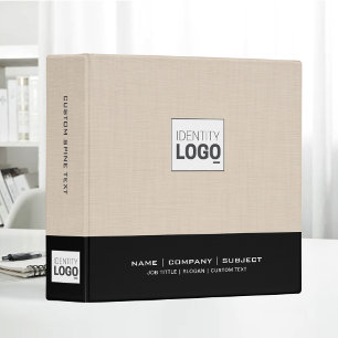 Beige Linen Dune Black Custom Business Logo Binder