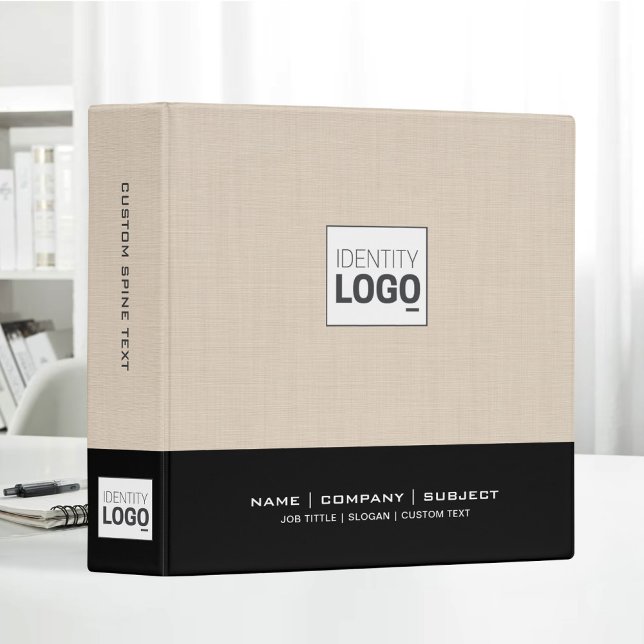 Beige Linen Dune Black Custom Business Logo Binder (Creator Uploaded)