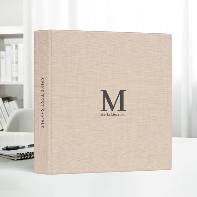 Beige Linen Dune Bold Monogram Simple Minimalist Binder (Creator Uploaded)