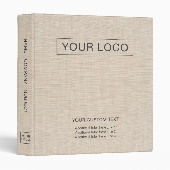 Beige Linen Dune Custom Business Logo Promotional Binder (Front/Spine)
