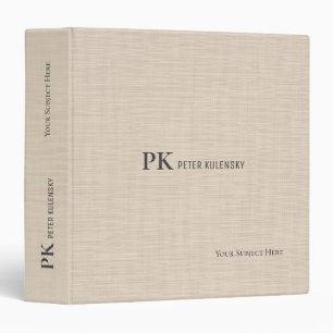 Beige Linen Dune Professional Elegant Monogram Binder