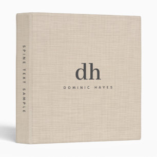 Beige Linen Dune Texture Minimal Elegant Monogram Binder