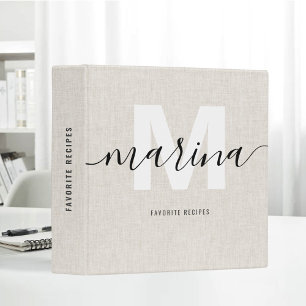 Beige Linen Fabric Favorite Recipes Monogram Binder
