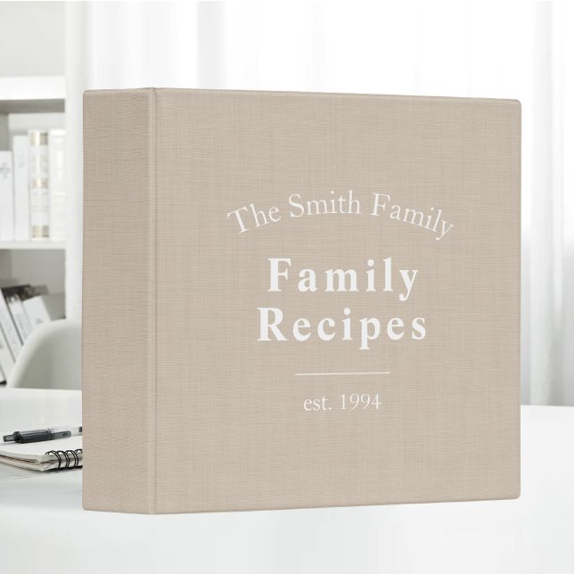 Beige Linen Family Recipes Cook Book Est Custom Binder (Creator Uploaded)
