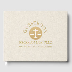 Beige Linen Gold Justice Logo Guest Book
