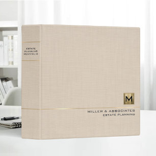Beige Linen Gold Logo Initial Estate Planning Binder