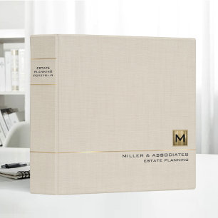 Beige Linen Gold Logo Monogram Estate Planning Binder