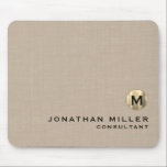 Beige Linen Gold Monogram Mouse Pad<br><div class="desc">Personalized Beige Linen Gold Monogram Initial Name Title Custom Text Mouse Pad. Modern design single initial monogram emblem name and title or text of your choice in classic timeless block typography. Personalize with your own text. Stylish accessory, great for use at home, office or school.</div>