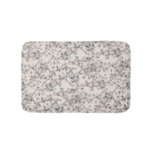 Beige Linen & Gray Dainty Elegant Floral Pattern Bath Mat