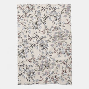 Beige Linen & Grey Elegant Dainty Floral Pattern Kitchen Towel