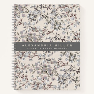 Beige Linen & Grey Elegant Floral Pattern Notebook