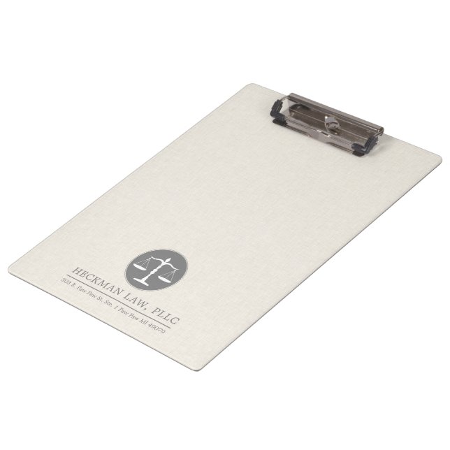 Beige Linen Grey Justice Logo Clipboard (Angled)