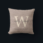 Beige Linen Ivory Monogram Wedding Keepsake Throw Pillow<br><div class="desc">Elegant wedding keepsake beige woven linen effect pillow with your text in dark grey chic handwritten script calligraphy. Simply add your names, monogram and wedding date. Great gift for a newlywed couple. Exclusively designed for you by Happy Dolphin Studio. If you need any help or matching products, please contact us...</div>