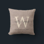 Beige Linen Ivory Monogram Wedding Keepsake Throw Pillow<br><div class="desc">Elegant wedding keepsake beige woven linen effect pillow with your text in dark grey chic handwritten script calligraphy. Simply add your names, monogram and wedding date. Great gift for a newlywed couple. Exclusively designed for you by Happy Dolphin Studio. If you need any help or matching products, please contact us...</div>
