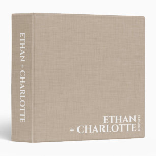 Beige Linen Minimalist Personalized Wedding Album Binder