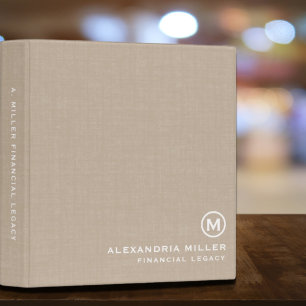 Beige Linen Monogram Legacy Binder