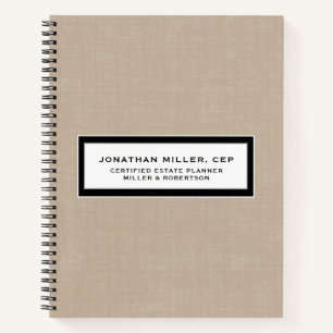 Beige Linen Name Title Company Notebook