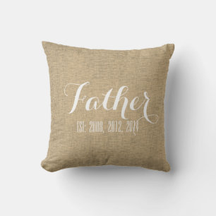Beige Linen Personalized Father's Day Throw Pillow