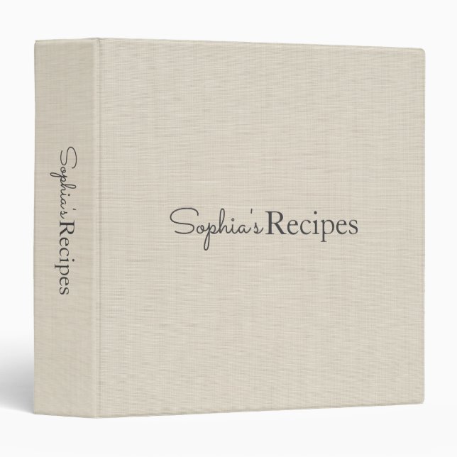 Beige Linen Personalized Recipes Cookbook Binder (Front/Spine)