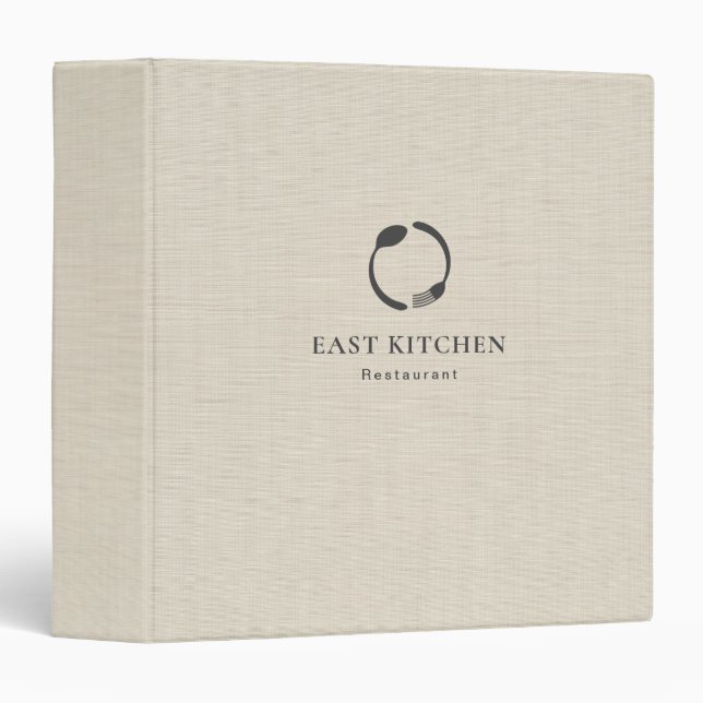 Beige Linen Personalized Restaurant Menu Logo Binder (Front/Spine)