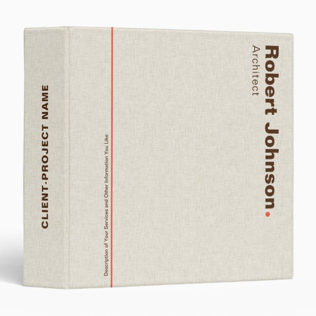 Beige Linen Print Architect Presentation Binder (Front/Spine)