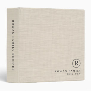 Beige Linen Professional Monogram Initial Recipes Binder