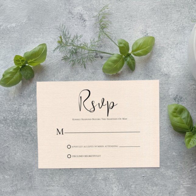 Beige linen Simple Black Script RSVP Card (Creator Uploaded)