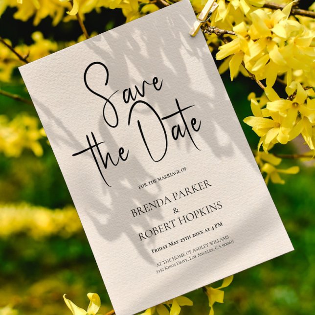 Beige linen Simple Black Script Save The Date Invitation (Creator Uploaded)