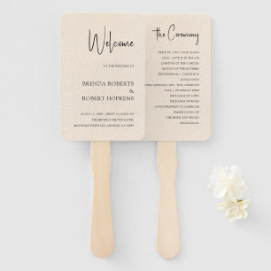 Beige Linen Simple Black Script Wedding Hand Fan
