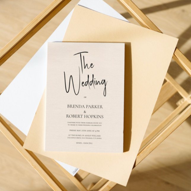 Beige linen Simple Black Script Wedding Invite (Creator Uploaded)