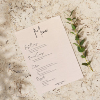 Beige linen Simple Black Script Wedding Menu Invitation