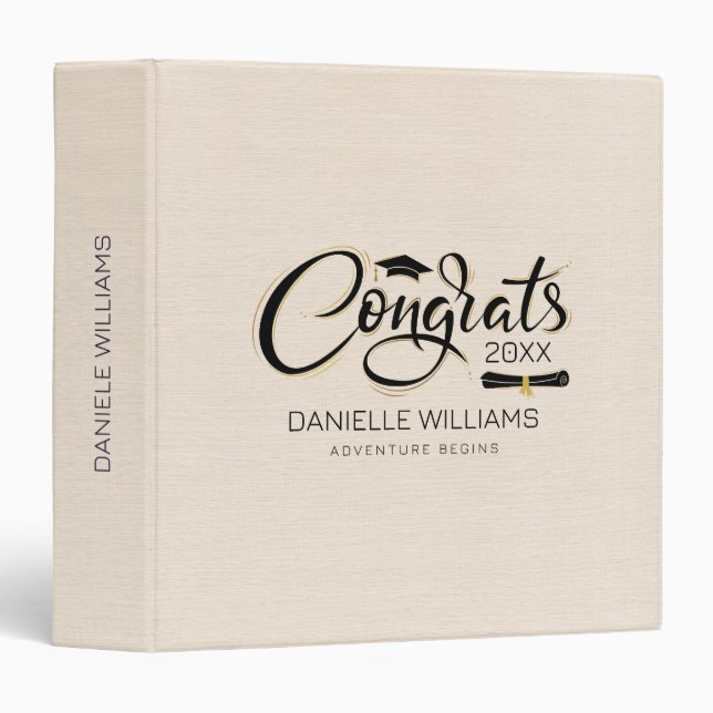 Beige linen texture Congrats Grad Typography Binder (Front/Spine)