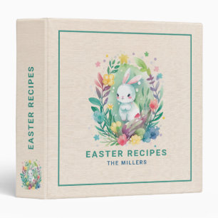 Beige linen texture Cute Easter Bunny Binder