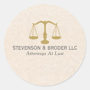Beige Linen Texture & Gold Justice Scale Classic Round Sticker
