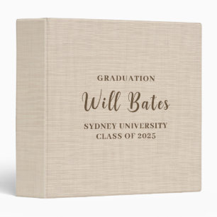 Beige Linen Texture Graduation Custom Name Binder