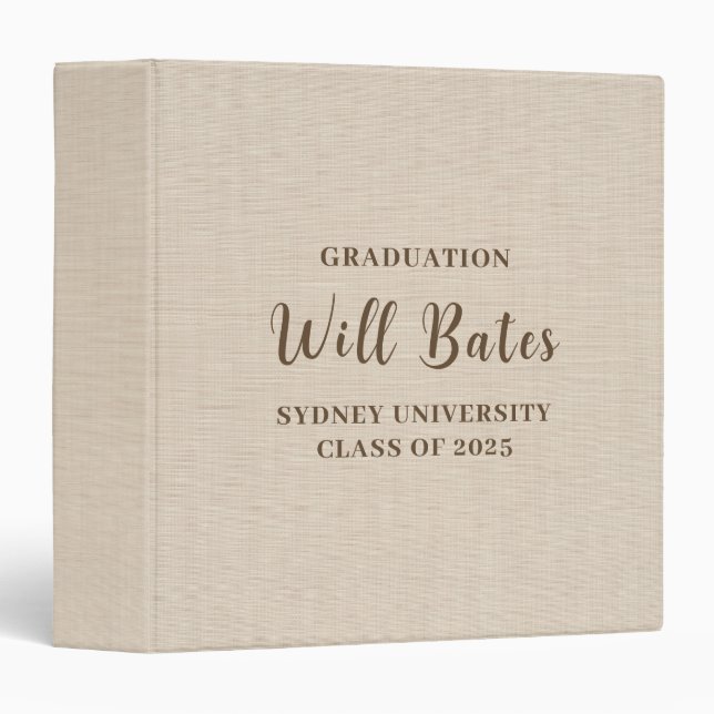 Beige Linen Texture Graduation Custom Name Binder (Front/Spine)