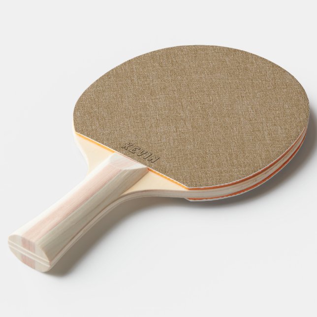 Beige linen texture minimal monogram ping pong paddle (Back Angle)