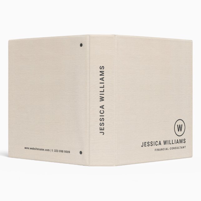 Beige linen texture minimalistic grey typography binder (Background)