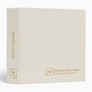 Beige Linen Texture Personalized Gold Typography Binder