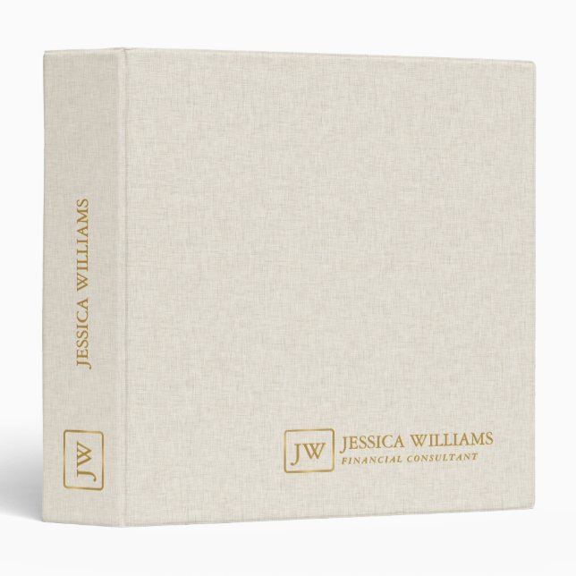 Beige Linen Texture Personalized Gold Typography Binder (Front/Spine)