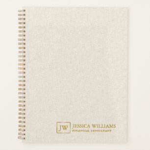 Beige Linen Texture Personalized Gold Typography Planner