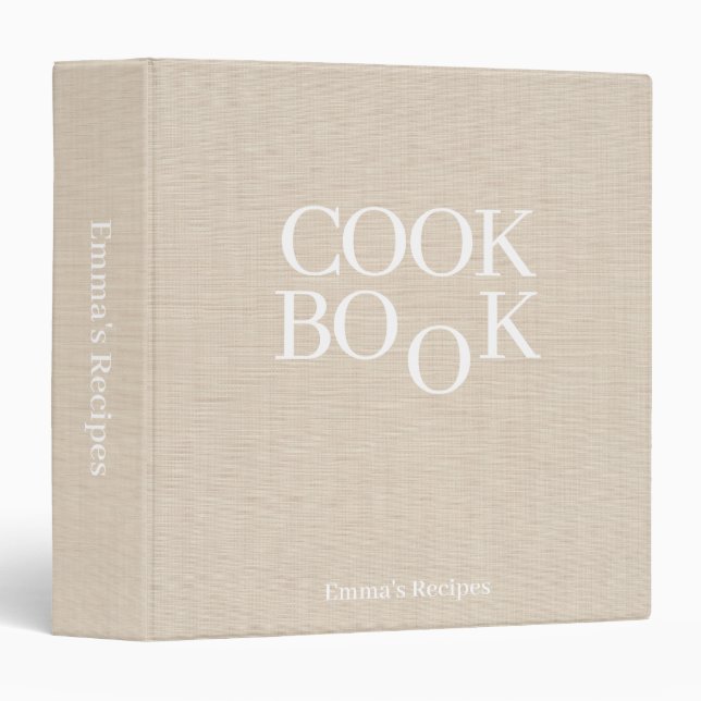 Beige Linen Texture Recipe Book Cook Monogram Binder (Front/Spine)