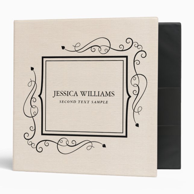 Beige linen texture simple black frame binder (Front/Inside)