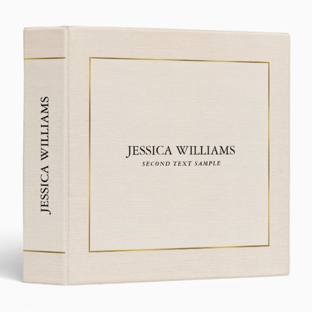 Beige linen texture simple gold frame binder (Front/Spine)