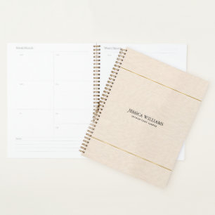 Beige linen texture simple gold frame planner