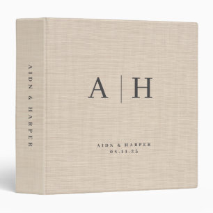 Beige Linen Texture Wedding Note Custom Monogram Binder