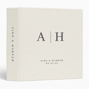 Beige Linen Texture Wedding Note Custom Monogram Binder