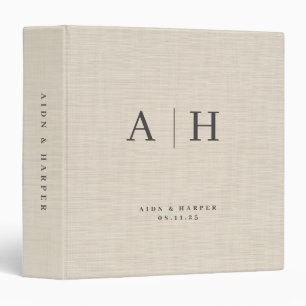 Beige Linen Texture Wedding Note Custom Monogram Binder