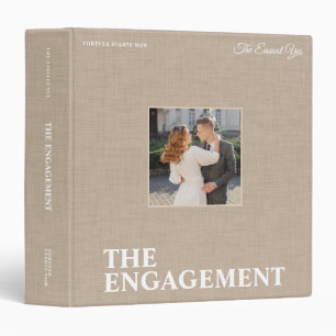 Beige Linen Wedding Engagement Custom Photo Album Binder